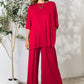 Double Take Full Size Round Neck Slit Top and Pants Set