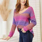 Double Take Multicolored Rib-Knit V-Neck Knit Pullover