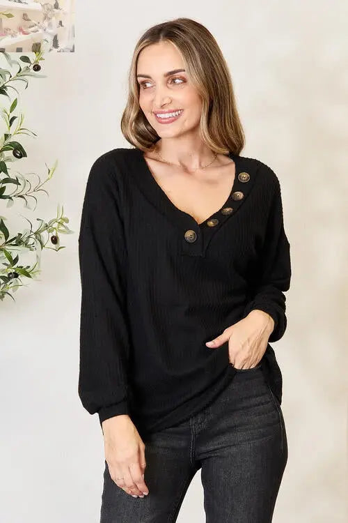 Zenana Buttoned Long Sleeve Blouse