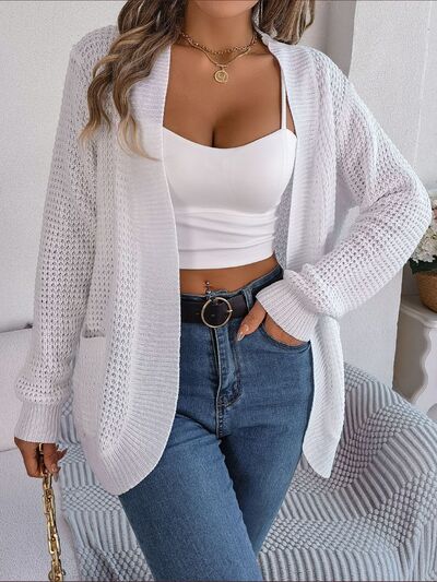 Open Front Long Sleeve Cardigan with Pockets - MegaSuperStar