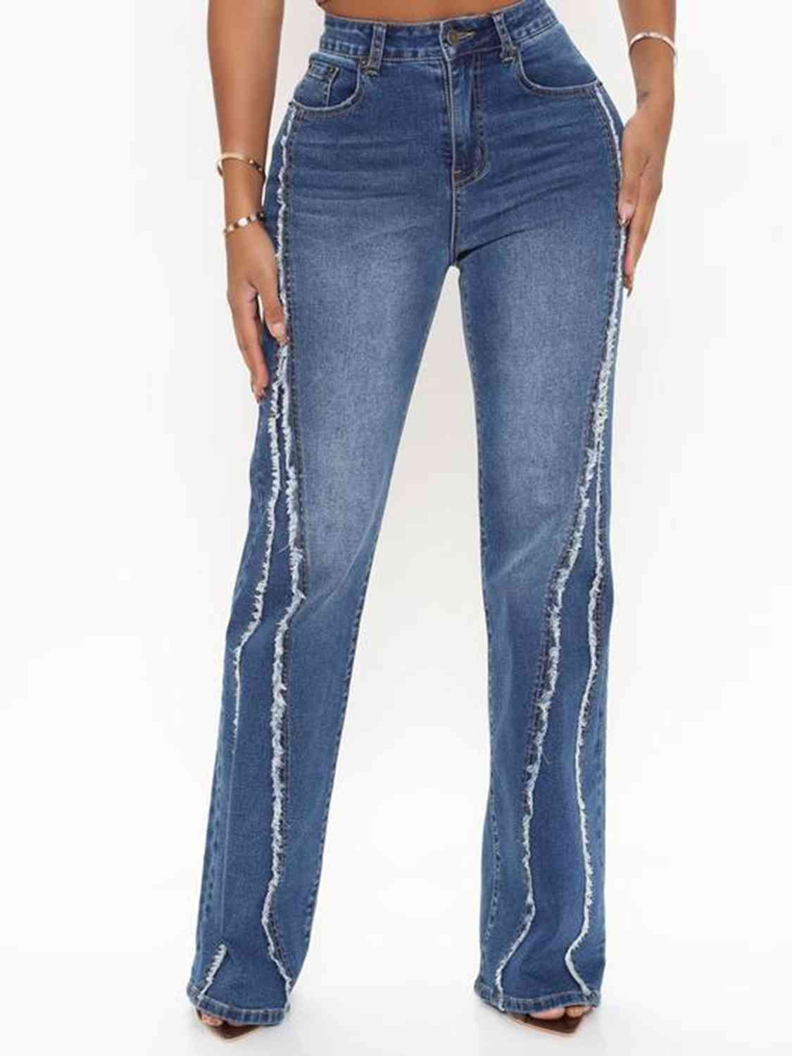 Raw Hem High Waist Jeans - MegaSuperStar