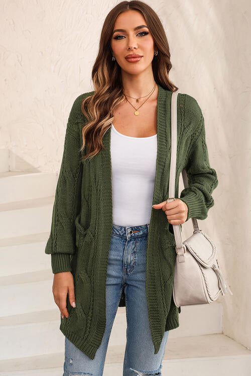 Cable-Knit Dropped Shoulder Cardigan - MegaSuperStar