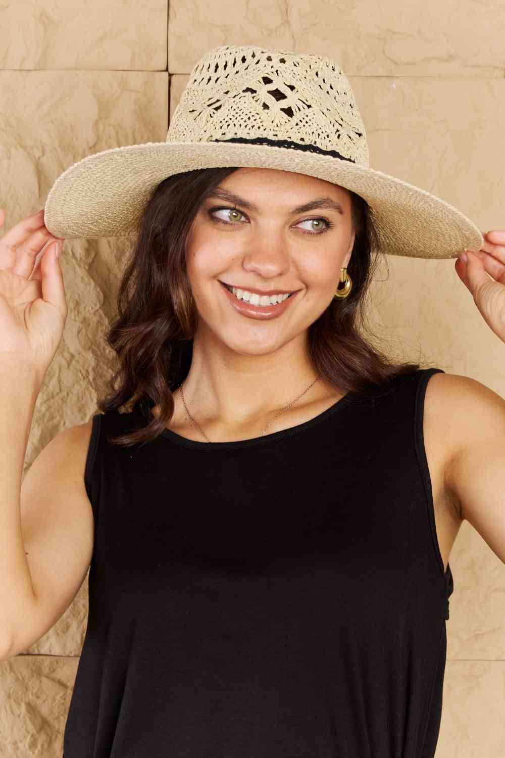 Fame Fight Through It Lace Detail Straw Braided Fashion Sun Hat - MegaSuperStar