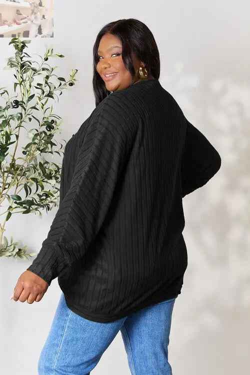 Basic Bae Ribbed Cocoon Cardigan - Full Size Comfort and Style - MegaSuperStar
