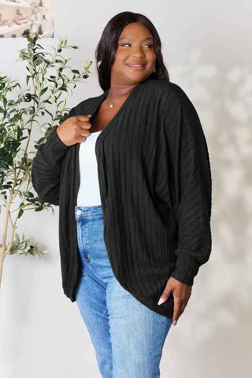 Basic Bae Ribbed Cocoon Cardigan - Full Size Comfort and Style - MegaSuperStar