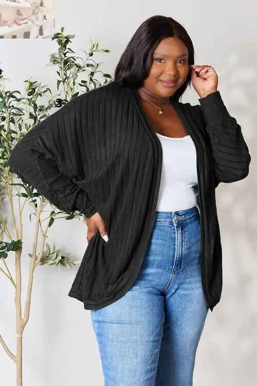 Basic Bae Ribbed Cocoon Cardigan - Full Size Comfort and Style - MegaSuperStar