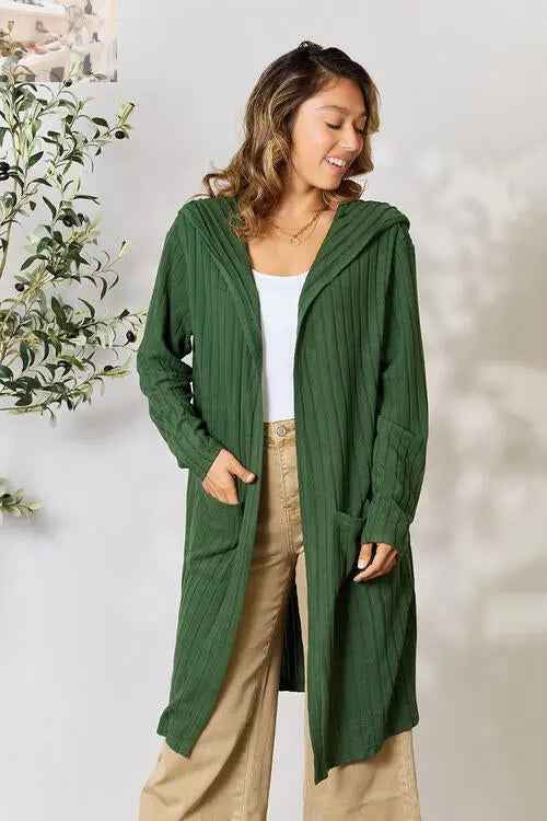 Basic Bae Ribbed Open Front Cardigan Long Sleeve - Full Size Fashion Essential - MegaSuperStar