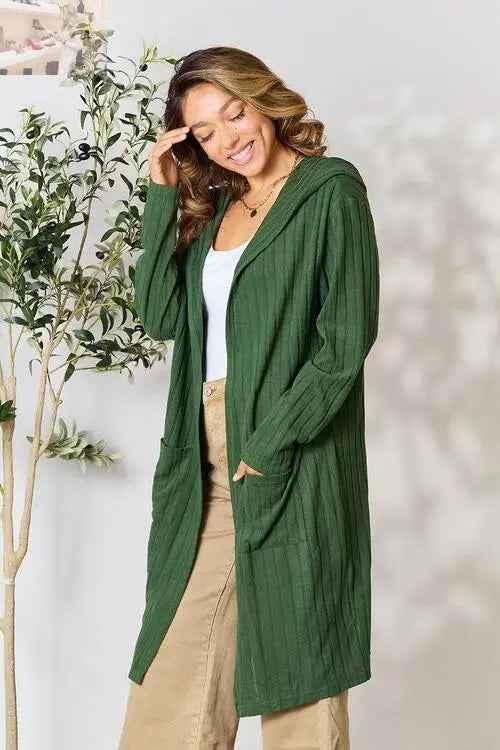 Basic Bae Ribbed Open Front Cardigan Long Sleeve - Full Size Fashion Essential - MegaSuperStar