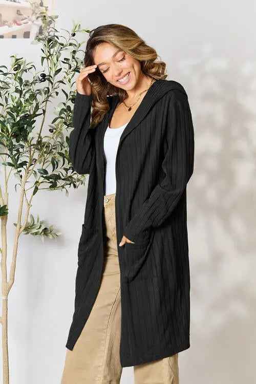 Basic Bae Ribbed Open Front Cardigan Long Sleeve - Full Size Fashion Essential - MegaSuperStar