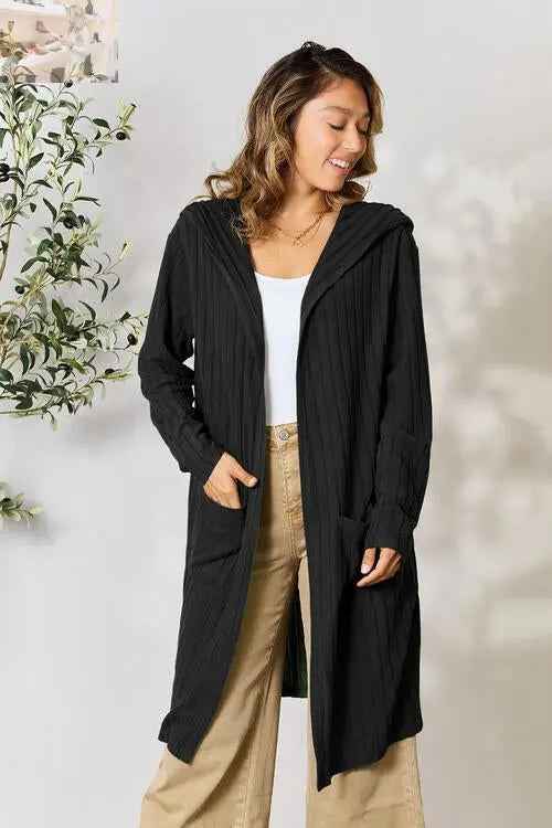 Basic Bae Ribbed Open Front Cardigan Long Sleeve - Full Size Fashion Essential - MegaSuperStar