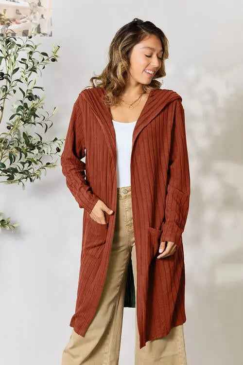 Basic Bae Ribbed Open Front Cardigan Long Sleeve - Full Size Fashion Essential - MegaSuperStar