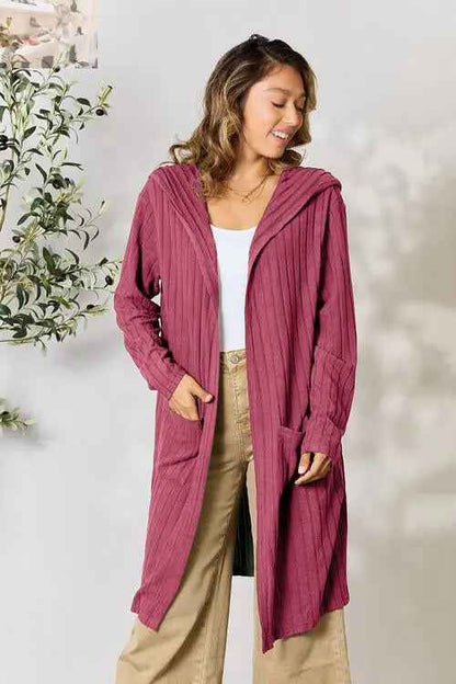 Basic Bae Ribbed Open Front Cardigan Long Sleeve - Full Size Fashion Essential - MegaSuperStar