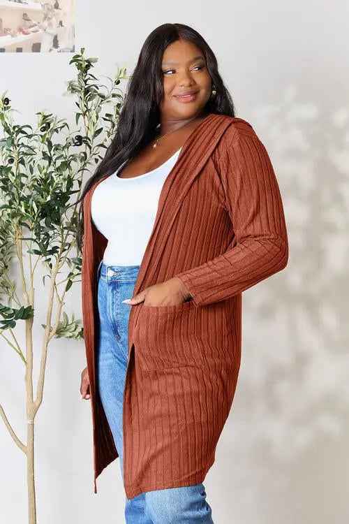 Basic Bae Ribbed Open Front Cardigan Long Sleeve - Full Size Fashion Essential - MegaSuperStar