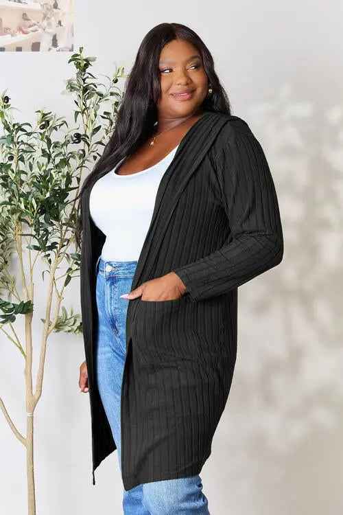 Basic Bae Ribbed Open Front Cardigan Long Sleeve - Full Size Fashion Essential - MegaSuperStar