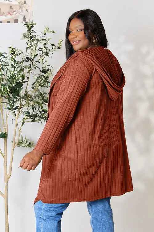 Basic Bae Ribbed Open Front Cardigan Long Sleeve - Full Size Fashion Essential - MegaSuperStar