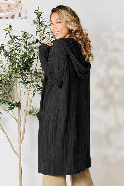 Basic Bae Ribbed Open Front Cardigan Long Sleeve - Full Size Fashion Essential - MegaSuperStar