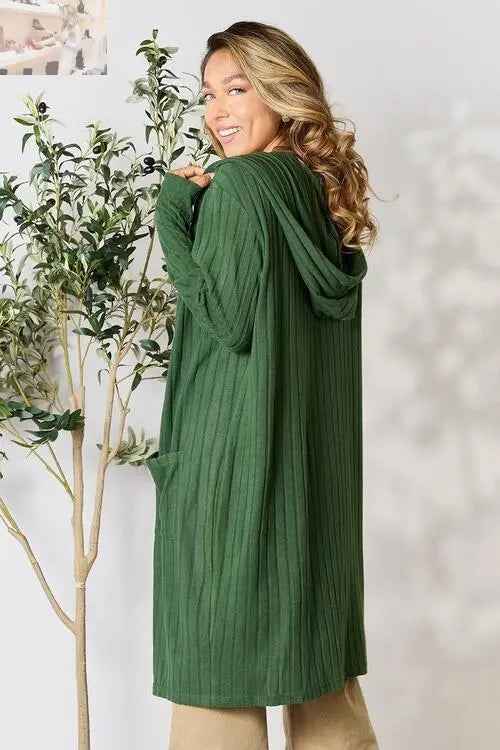 Basic Bae Ribbed Open Front Cardigan Long Sleeve - Full Size Fashion Essential - MegaSuperStar