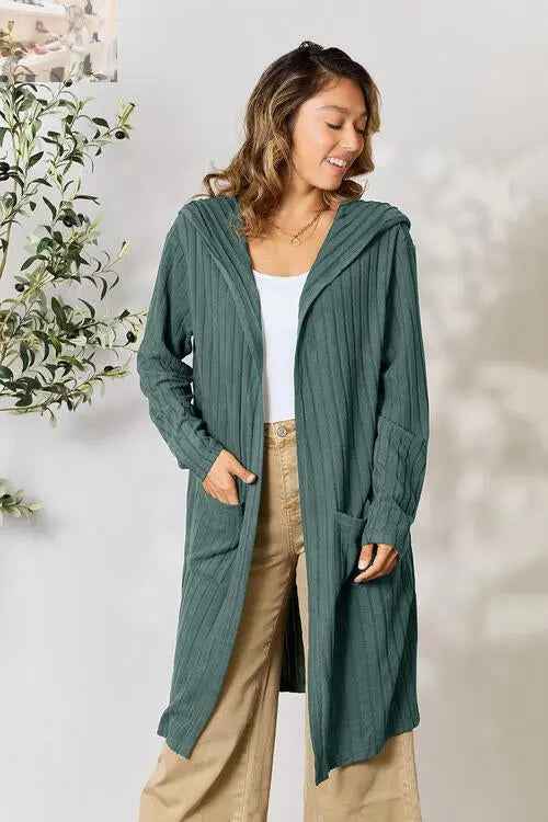 Basic Bae Ribbed Open Front Cardigan Long Sleeve - Full Size Fashion Essential - MegaSuperStar