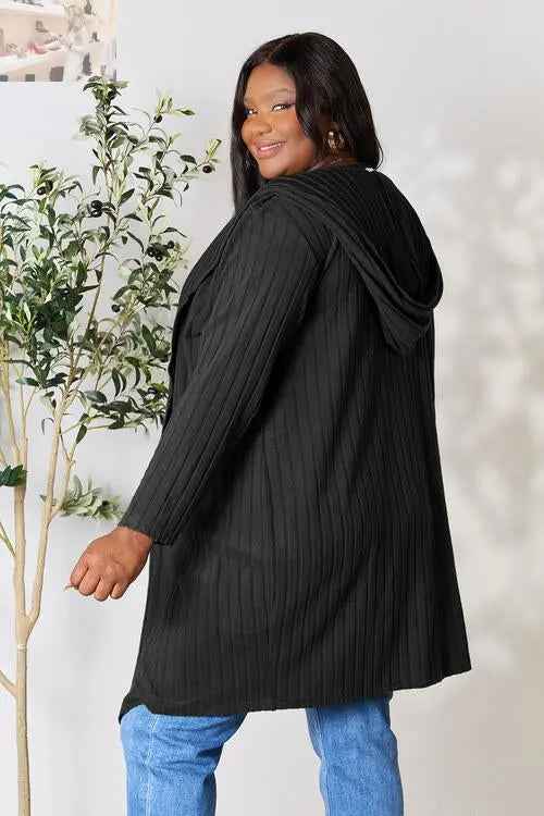 Basic Bae Ribbed Open Front Cardigan Long Sleeve - Full Size Fashion Essential - MegaSuperStar
