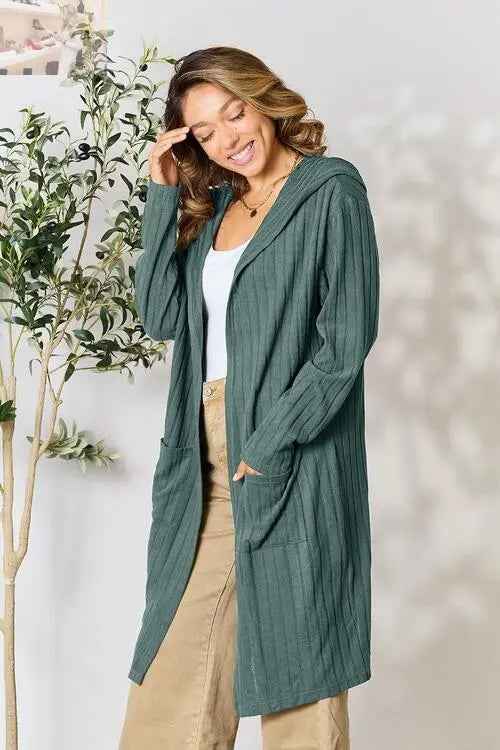 Basic Bae Ribbed Open Front Cardigan Long Sleeve - Full Size Fashion Essential - MegaSuperStar