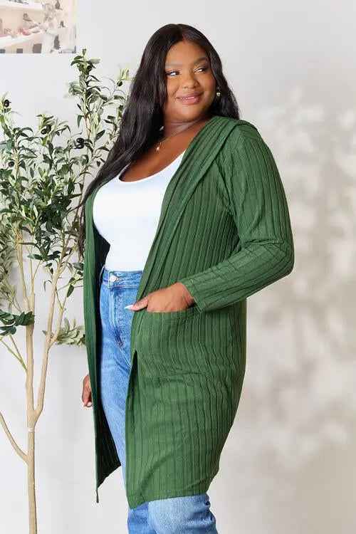 Basic Bae Ribbed Open Front Cardigan Long Sleeve - Full Size Fashion Essential - MegaSuperStar