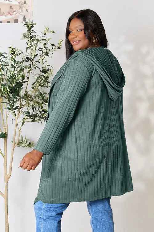Basic Bae Ribbed Open Front Cardigan Long Sleeve - Full Size Fashion Essential - MegaSuperStar