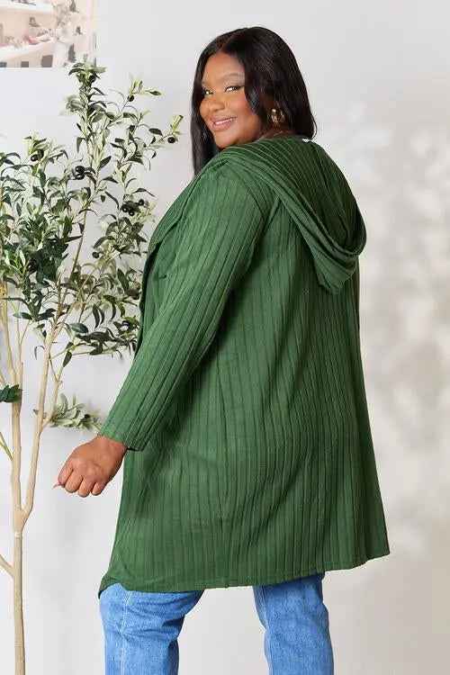 Basic Bae Ribbed Open Front Cardigan Long Sleeve - Full Size Fashion Essential - MegaSuperStar