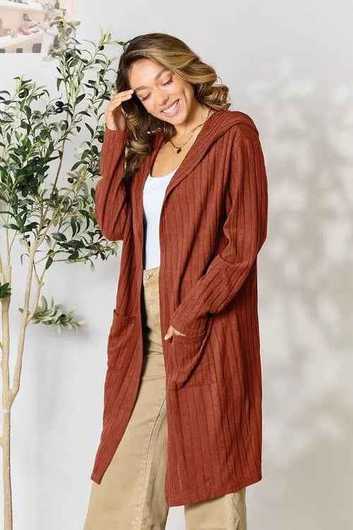 Basic Bae Ribbed Open Front Cardigan Long Sleeve - Full Size Fashion Essential - MegaSuperStar