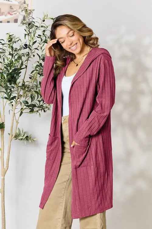Basic Bae Ribbed Open Front Cardigan Long Sleeve - Full Size Fashion Essential - MegaSuperStar