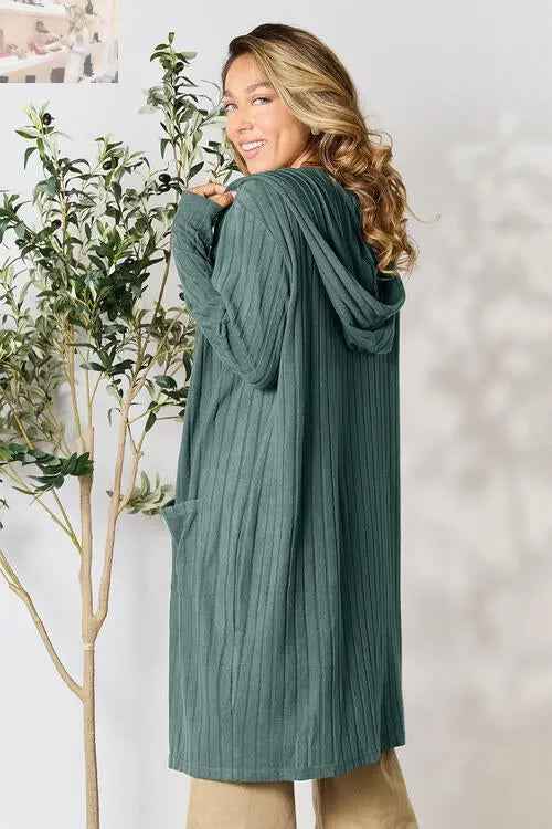 Basic Bae Ribbed Open Front Cardigan Long Sleeve - Full Size Fashion Essential - MegaSuperStar