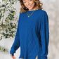Basic Bae Ribbed Round Neck T-Shirt with Slit - Full Size - MegaSuperStar