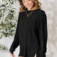 Basic Bae Ribbed Round Neck T-Shirt with Slit - Full Size - MegaSuperStar