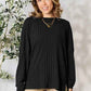 Basic Bae Ribbed Round Neck T-Shirt with Slit - Full Size - MegaSuperStar