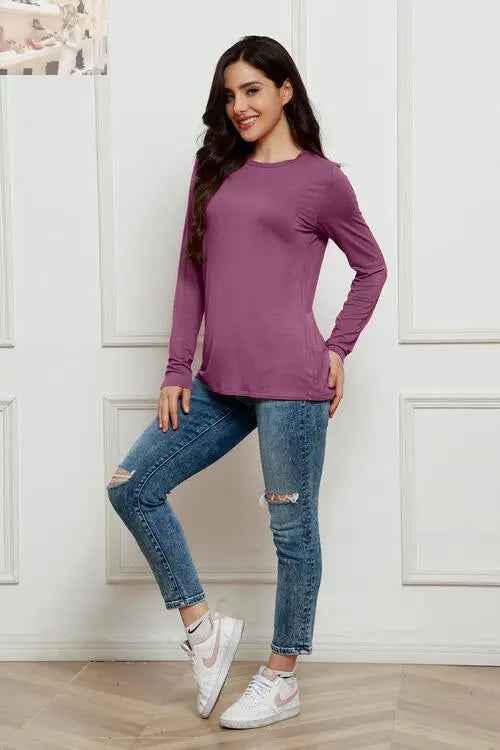 Basic Long Sleeve Top - Basic Bae Full Size Round Neck Long Sleeve Top - MegaSuperStar