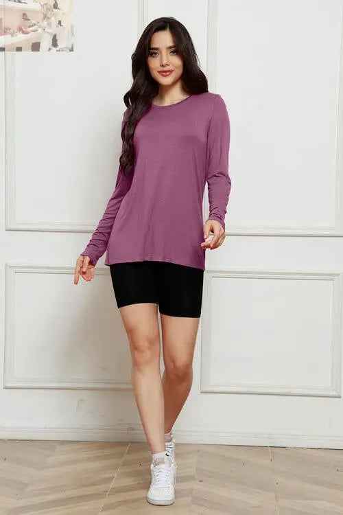 Basic Long Sleeve Top - Basic Bae Full Size Round Neck Long Sleeve Top - MegaSuperStar