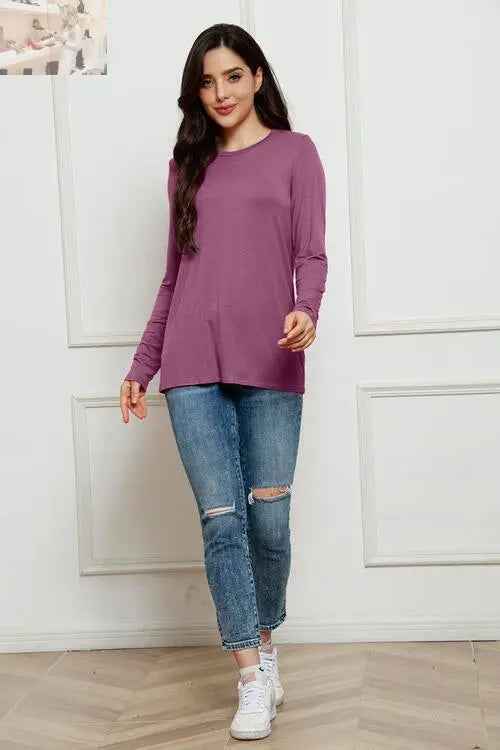Basic Long Sleeve Top - Basic Bae Full Size Round Neck Long Sleeve Top - MegaSuperStar