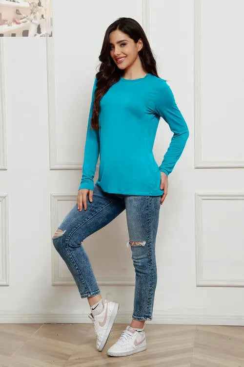Basic Long Sleeve Top - Basic Bae Full Size Round Neck Long Sleeve Top - MegaSuperStar
