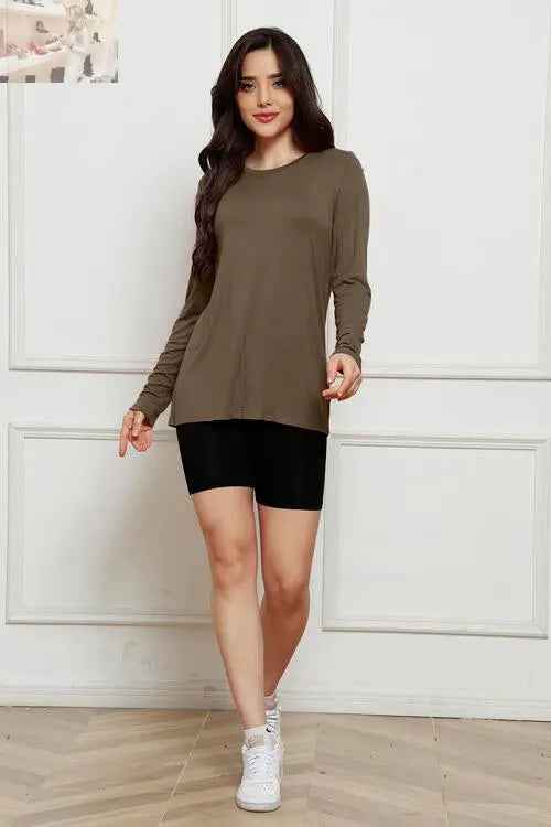 Basic Long Sleeve Top - Basic Bae Full Size Round Neck Long Sleeve Top - MegaSuperStar