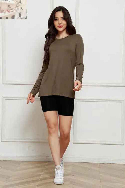 Basic Long Sleeve Top - Basic Bae Full Size Round Neck Long Sleeve Top - MegaSuperStar