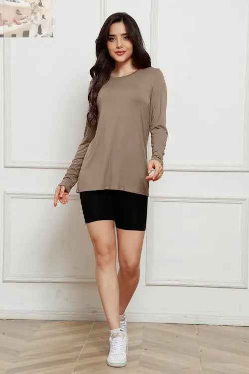 Basic Long Sleeve Top - Basic Bae Full Size Round Neck Long Sleeve Top - MegaSuperStar