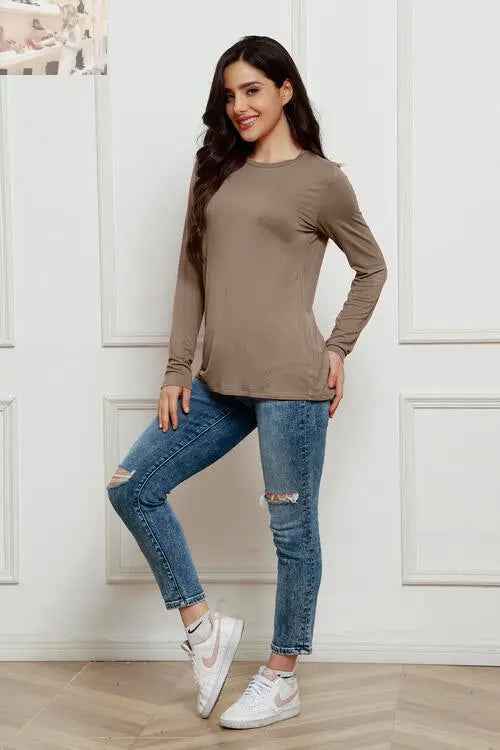 Basic Long Sleeve Top - Basic Bae Full Size Round Neck Long Sleeve Top - MegaSuperStar