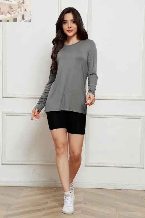 Basic Long Sleeve Top - Basic Bae Full Size Round Neck Long Sleeve Top - MegaSuperStar