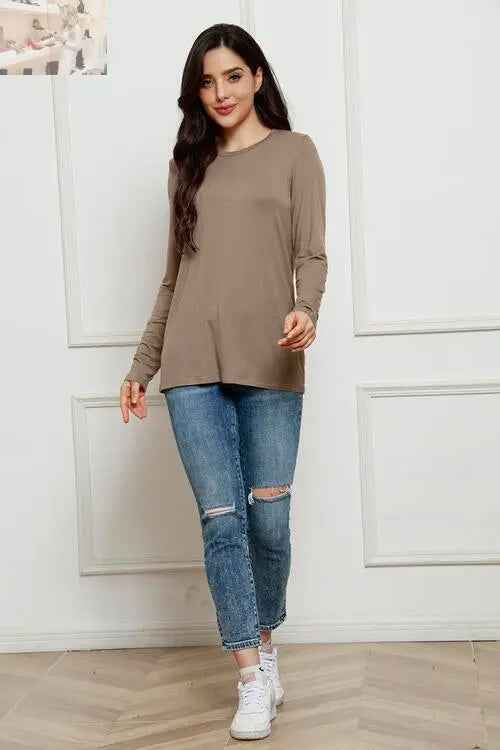 Basic Long Sleeve Top - Basic Bae Full Size Round Neck Long Sleeve Top - MegaSuperStar