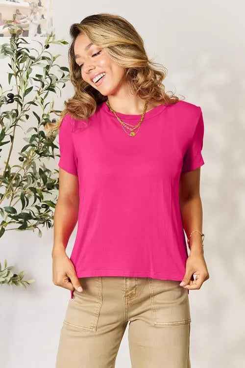 Basic Round Neck Short Sleeve T-Shirt - Full Size Bae Edition - MegaSuperStar