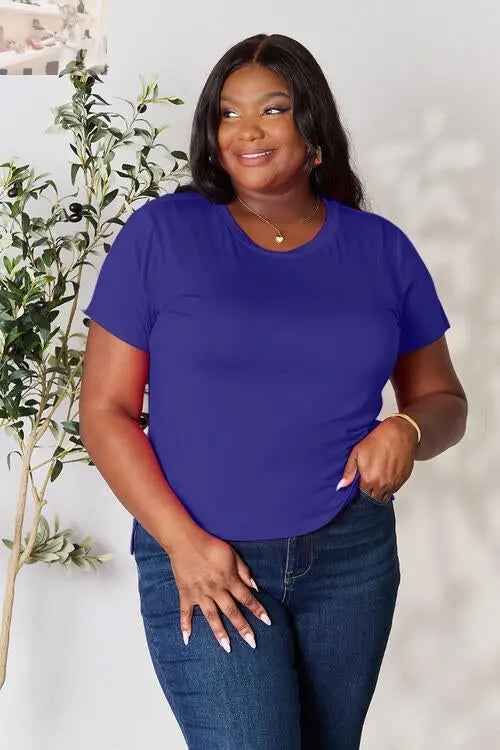 Basic Round Neck T-Shirt - Basic Bae Full Size Short Sleeve Tee - MegaSuperStar