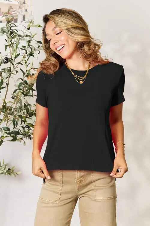 Customer styling 💖 Basic Round Neck T-Shirt - Basic Bae Full Size Short Sleeve Tee 💖