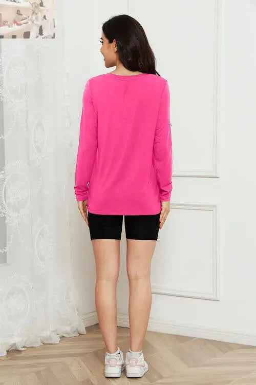 Basic V - Neck Long Sleeve Top for Effortless Everyday Style - MegaSuperStar