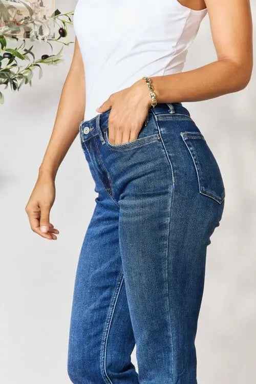 BAYEAS Cropped Straight Jeans for Effortless Style - MegaSuperStar