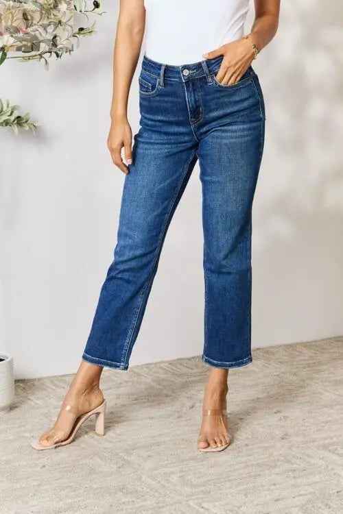BAYEAS Cropped Straight Jeans for Effortless Style - MegaSuperStar