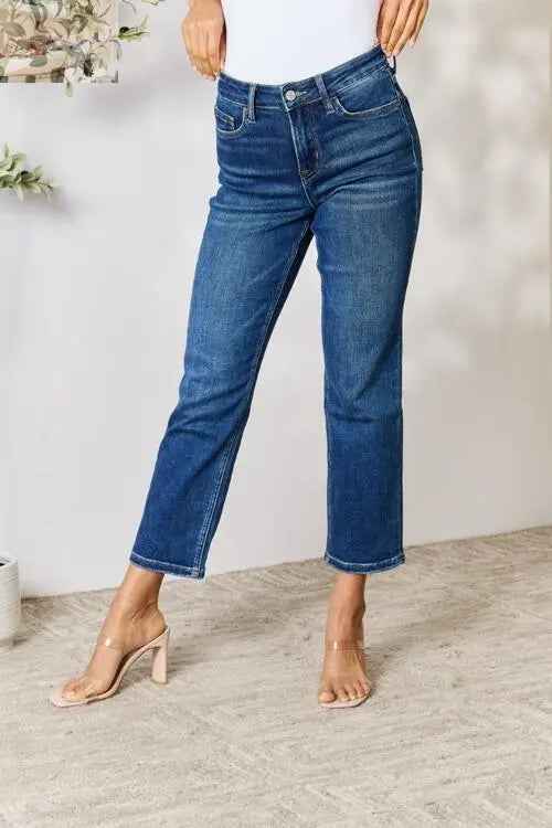 BAYEAS Cropped Straight Jeans for Effortless Style - MegaSuperStar